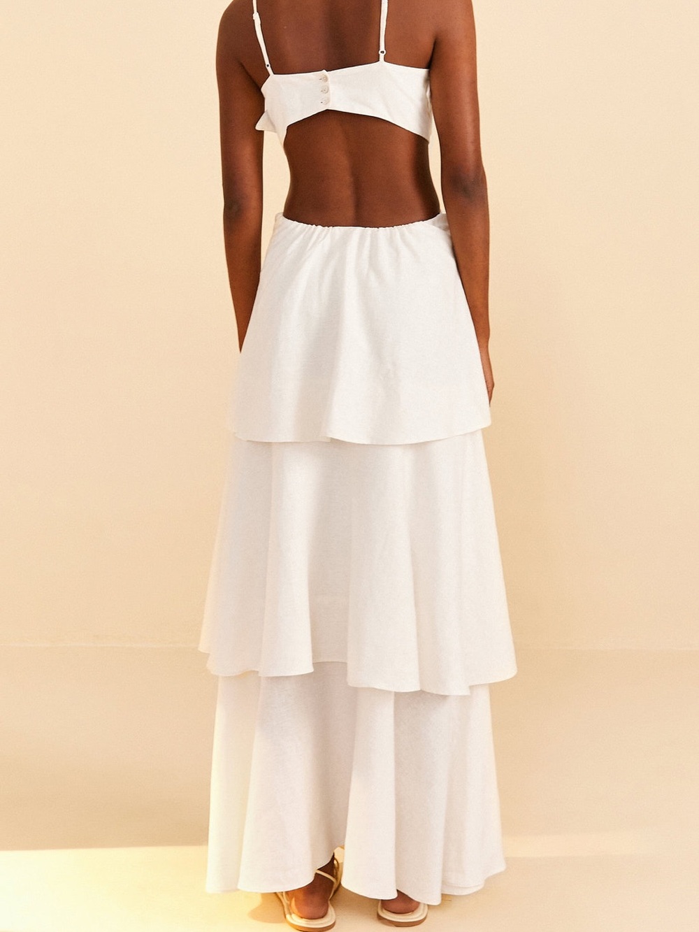 FARM Rio Off-White Flower Cutout Linen Blend Maxi Dress Small - Picture 3 of 13